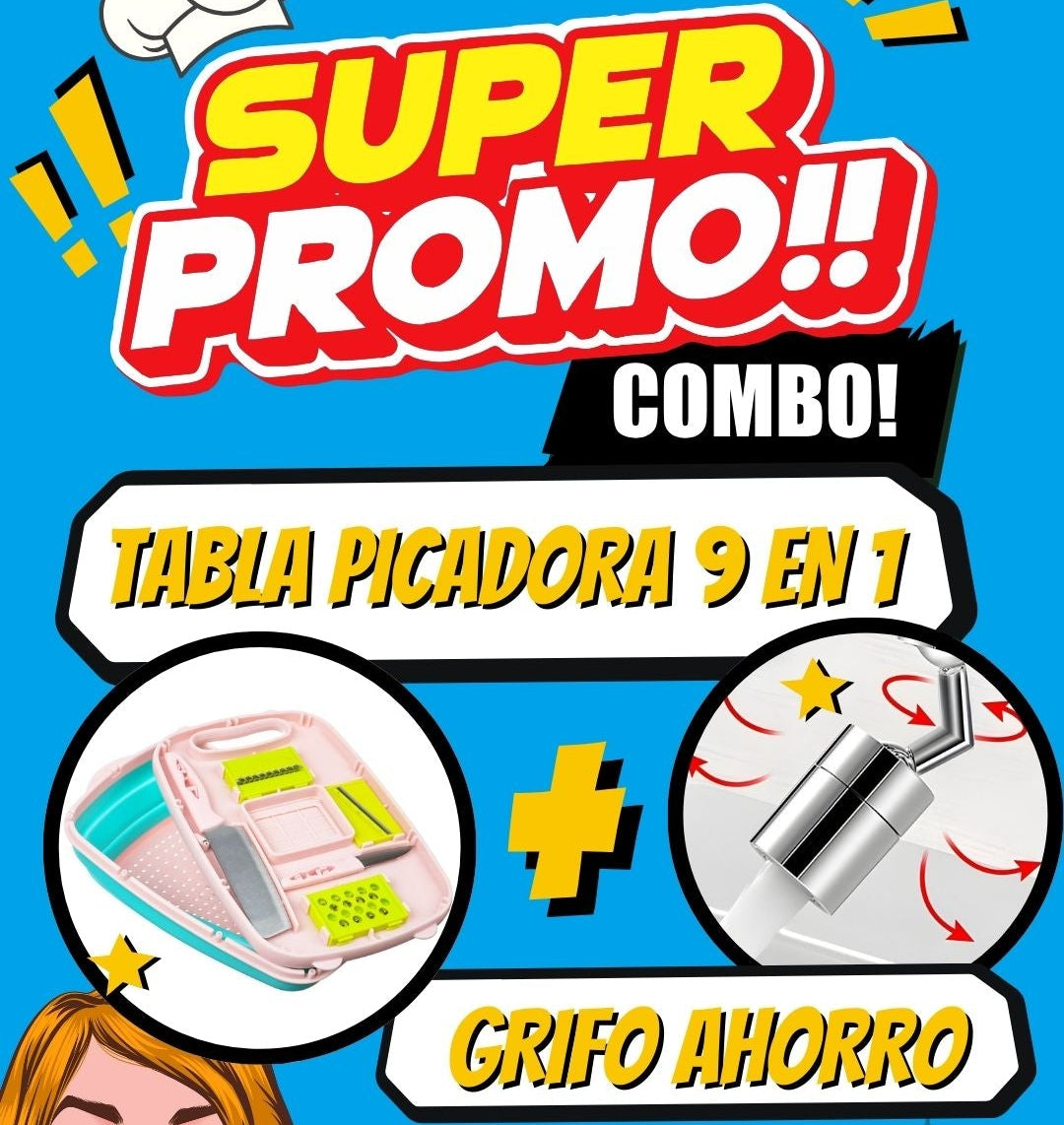 MIXFULL® Tabla Picadora 9 en 1 + Grifo 720
